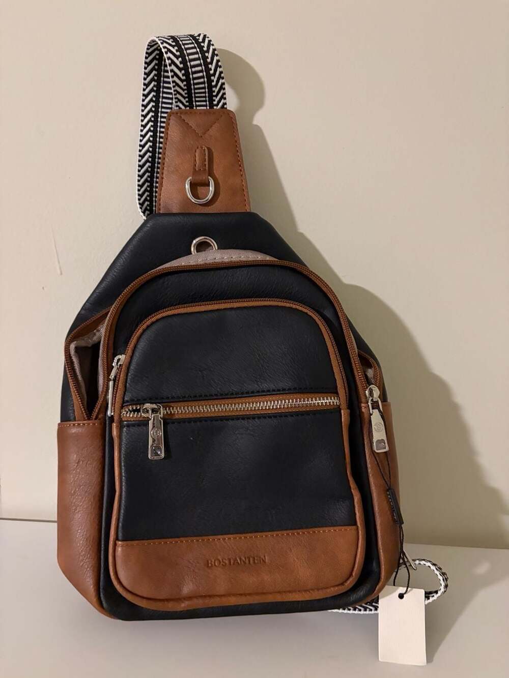 Bostanten Crossbody Leather Sling Bag Purse Black and Brown
